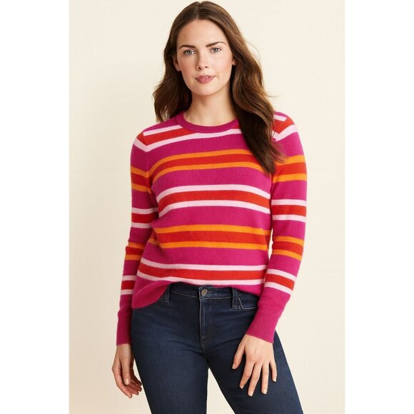 Banana Republic Womens Small Striped Cashmere Sweater Pink Orange White - Picture 1 of 4